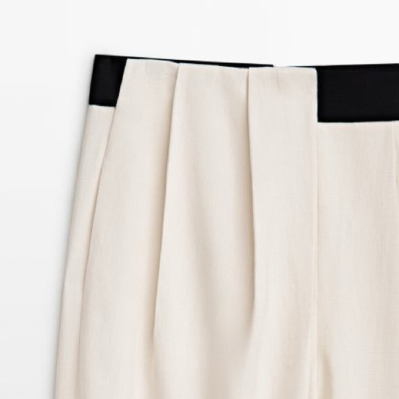 NWT. Massimo Dutti Studio Cream Viscose Contrast Tuxedo Suit Trousers. Size 6. - Picture 5 of 10